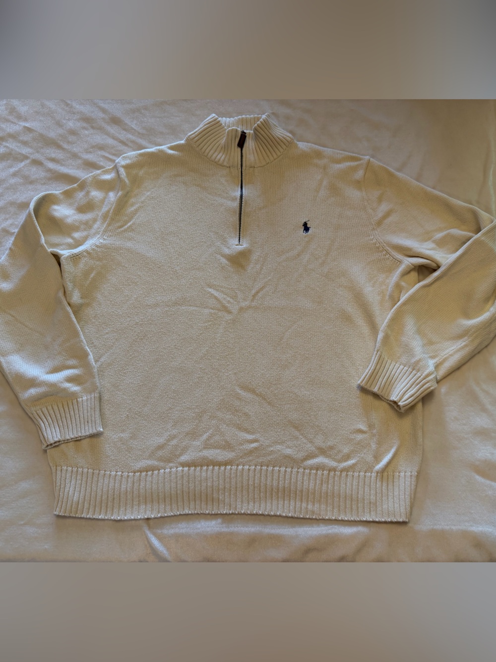 Vtg Polo by Ralph Lauren Off-White Cream Quarter Zip Sweater 100% Cotton